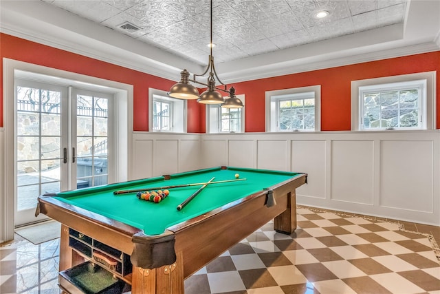 279 Little Neck Rd, Centerport, NY 11721 - recreation room featuring french doors, light floors, pool table, and visible vents