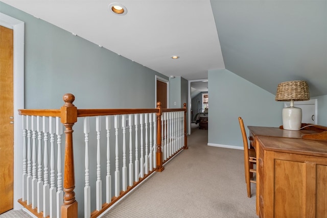 7 Wilson Blvd, Poughkeepsie, NY 12603 - hallway with light colored carpet, vaulted ceiling, recessed lighting, an upstairs landing, and baseboards