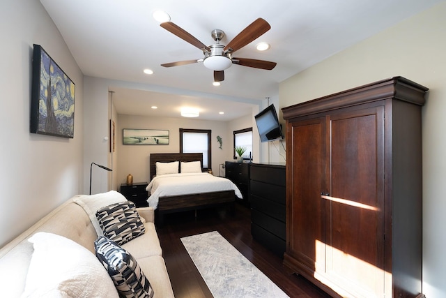 108 Wayne Ave, White Plains, NY 10606 - bedroom featuring recessed lighting, ceiling fan, and dark wood-type flooring