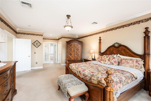 3 Madonna Dr, Lagrangeville, NY 12540 - bedroom featuring crown molding, visible vents, baseboards, and light colored carpet