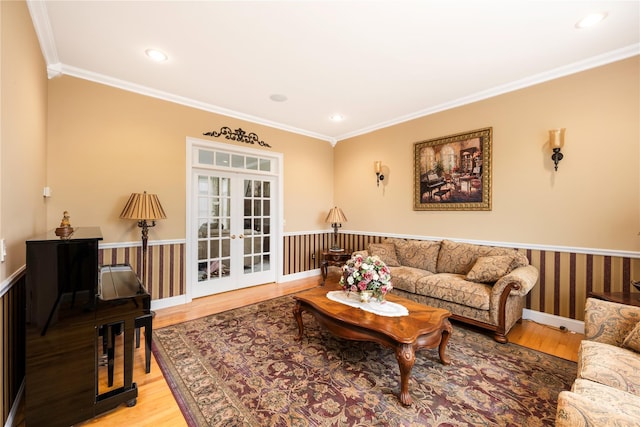 3 Madonna Dr, Lagrangeville, NY 12540 - living area with crown molding, french doors, recessed lighting, and wood finished floors