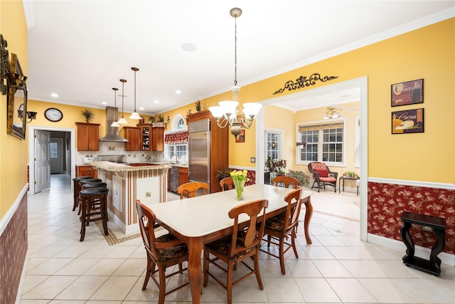 3 Madonna Dr, Lagrangeville, NY 12540 - dining room featuring crown molding, light tile patterned floors, and a notable chandelier
