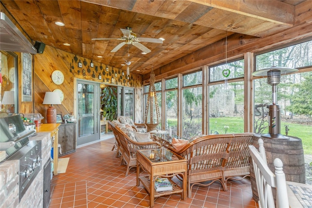 19 Stillwood Rd, Brookhaven, NY 11719 - sunroom / solarium with wooden walls, tile patterned floors, and wood ceiling