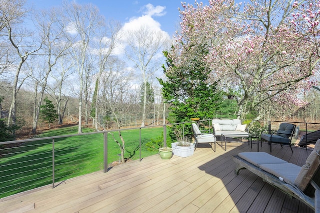 19 Stillwood Rd, Brookhaven, NY 11719 - wooden deck featuring a lawn and outdoor lounge area