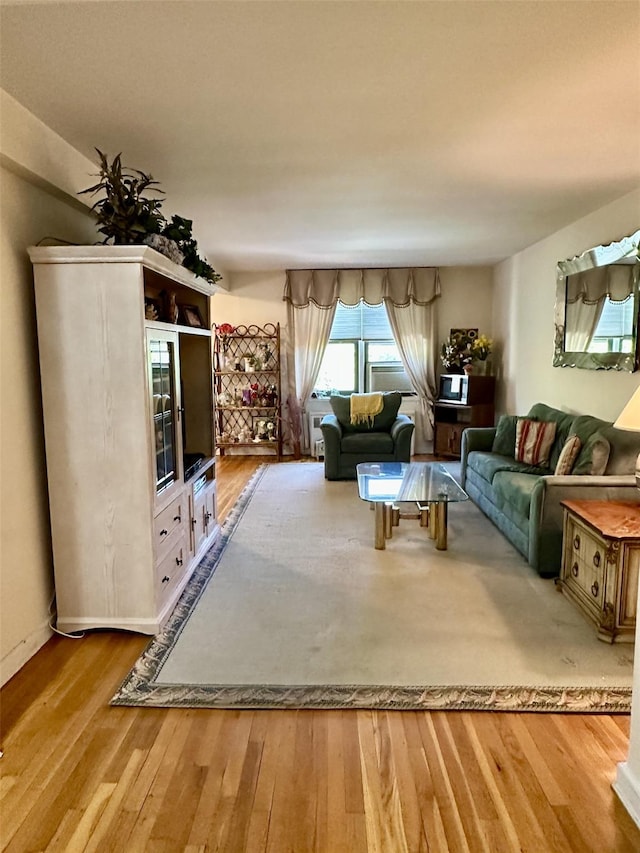 living area featuring baseboards and wood finished floors