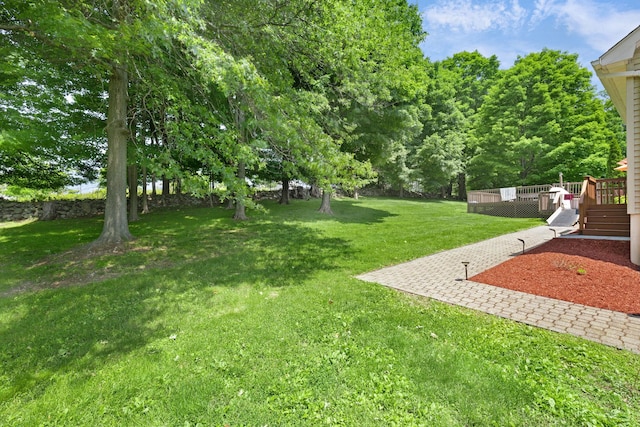 34 Melissa Ln, Washingtonville, NY 10992 - view of grassy yard with a wooden deck
