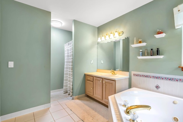 34 Melissa Ln, Washingtonville, NY 10992 - bathroom featuring vanity, tile patterned floors, and a tub with jets