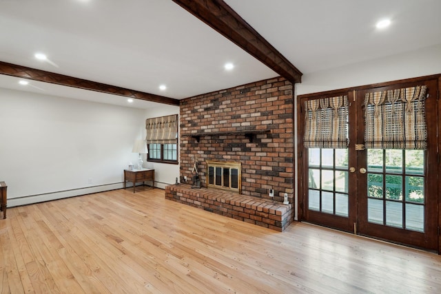 4 Penn Ct, Dix Hills, NY 11746 - unfurnished living room with beam ceiling, wood-type flooring, and recessed lighting