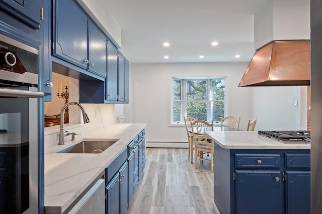4 Penn Ct, Dix Hills, NY 11746 - kitchen with a sink, a baseboard radiator, and blue cabinetry
