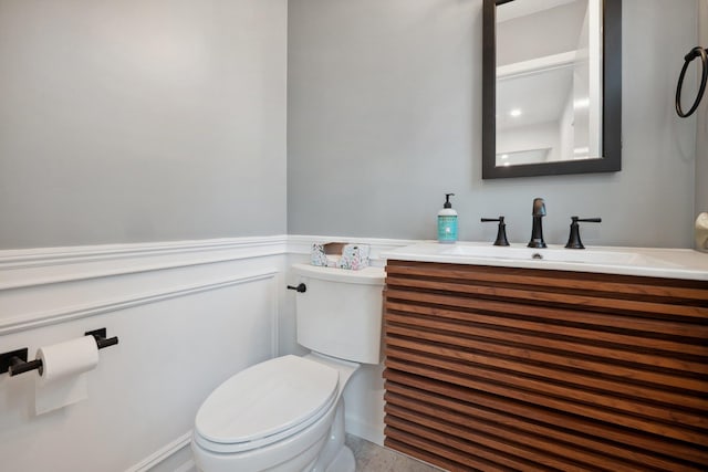 4 Penn Ct, Dix Hills, NY 11746 - half bath featuring a wainscoted wall, toilet, and vanity