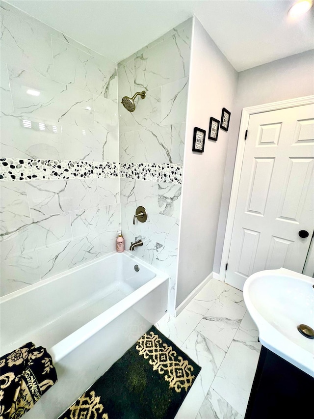 8-10 Mercer St, Middletown, NY 10940 - bathroom with bathing tub / shower combination, marble look tiles, and vanity