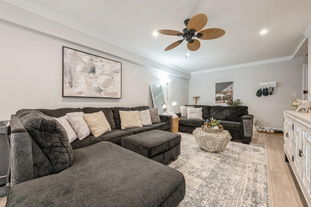 700 Shore Rd Unit 2Z, Long Beach, NY 11561 - living area with light wood finished floors, crown molding, ceiling fan, and recessed lighting