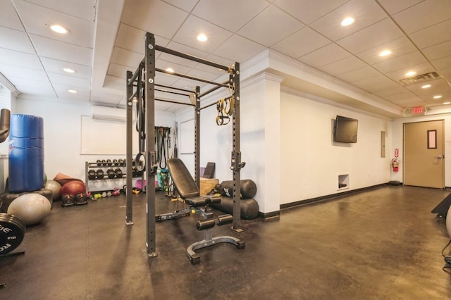 700 Shore Rd Unit 2Z, Long Beach, NY 11561 - gym featuring baseboards, ornamental molding, visible vents, and recessed lighting