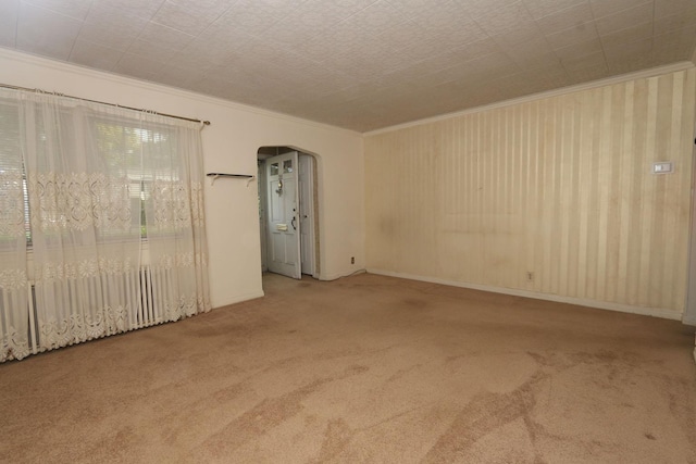 22 Primrose Dr, New Hyde Park, NY 11040 - unfurnished room featuring carpet flooring, crown molding, and arched walkways