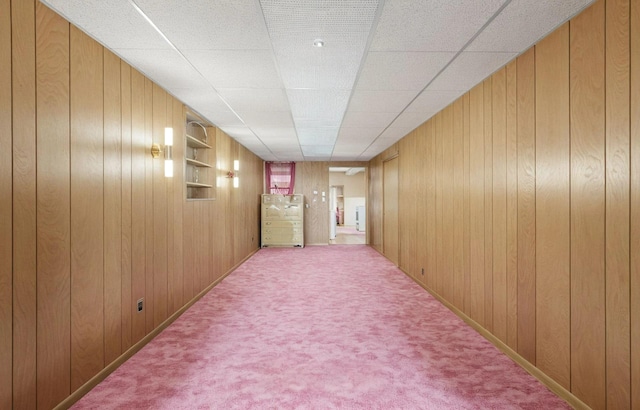 6107 Grand Ave, Maspeth, NY 11378 - hall featuring wood walls, carpet flooring, and built in features