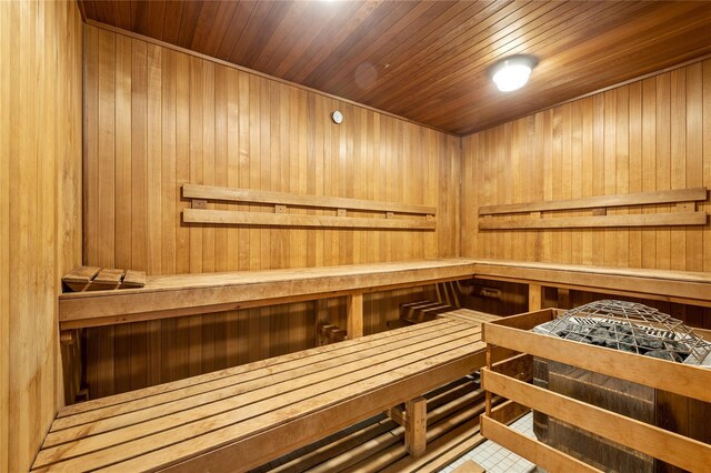 100 Harbor View Dr Unit 230, Port Washington, NY 11050 - sauna / steam room featuring wood ceiling and wood walls