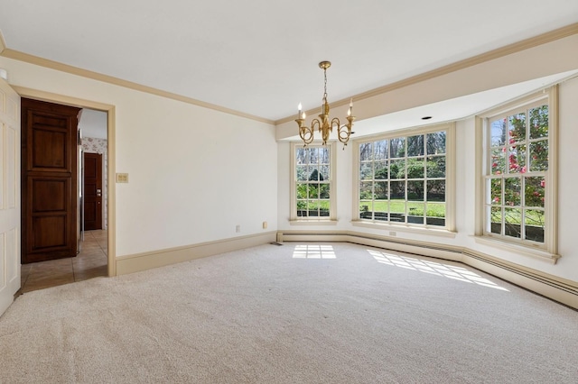22 Druid Hill Rd, Port Jefferson, NY 11777 - empty room with a chandelier, carpet, crown molding, healthy amount of natural light, and baseboards