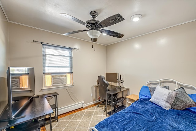 2892 Wilson Ave, Bellmore, NY 11710 - bedroom with baseboards, cooling unit, crown molding, and wood finished floors