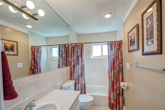 2892 Wilson Ave, Bellmore, NY 11710 - bathroom with a wealth of natural light, shower / tub combo, toilet, and tile patterned flooring