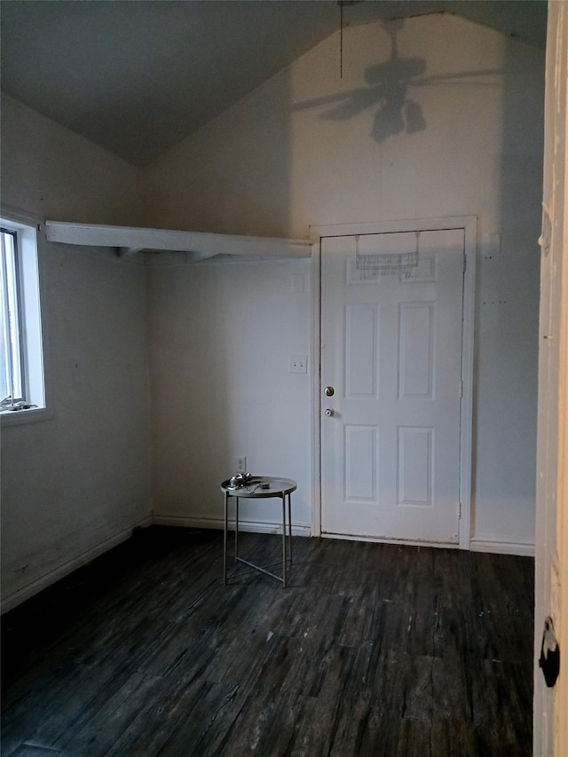 102-23 Russell St, Hamilton Beach, NY 11414 - entrance foyer featuring dark wood-type flooring, ceiling fan, and lofted ceiling