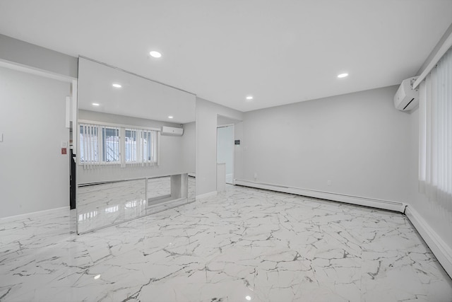 173 Bloomingdale Rd, Levittown, NY 11756 - interior space with a wall mounted AC, marble finish floor, a baseboard radiator, and baseboards