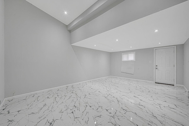 173 Bloomingdale Rd, Levittown, NY 11756 - below grade area with baseboards, recessed lighting, and marble finish floor