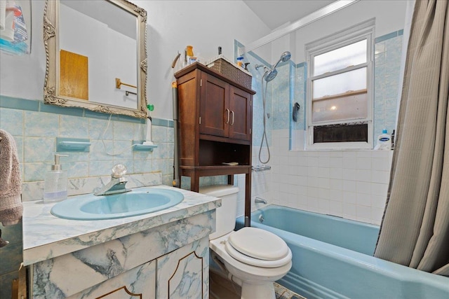 21-51 48th St, Astoria, NY 11105 - bathroom featuring shower / bath combo, vanity, toilet, and backsplash