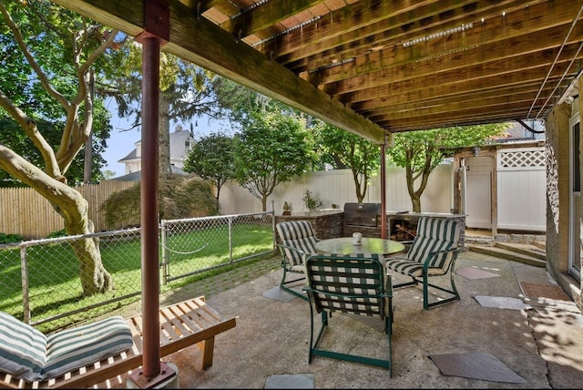 view of patio / terrace featuring outdoor dining area, grilling area, and a fenced backyard