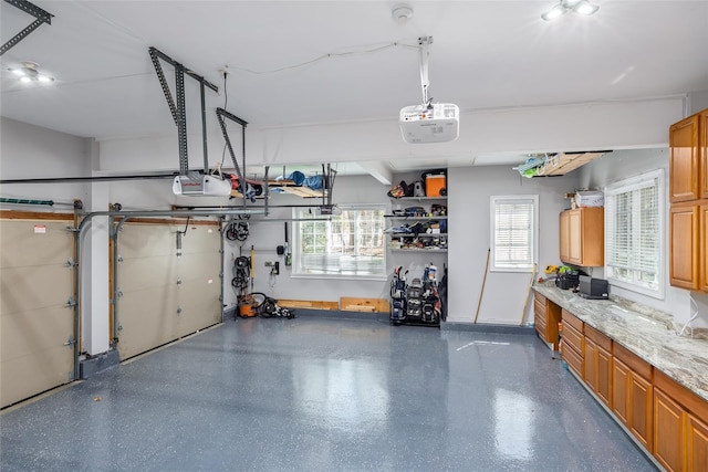 garage with a garage door opener