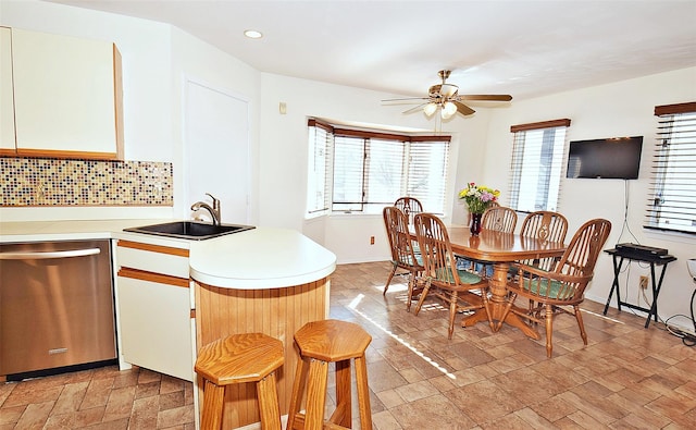 10 Windsor Ct, Amityville, NY 11701 - dining space featuring a ceiling fan and recessed lighting