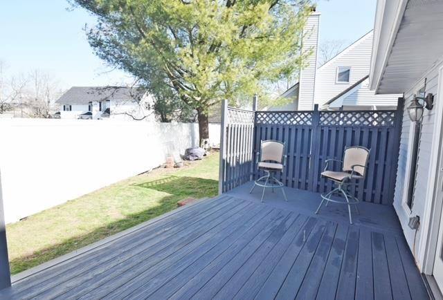 10 Windsor Ct, Amityville, NY 11701 - wooden terrace featuring a fenced backyard