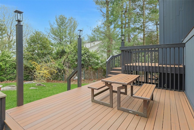 deck featuring a lawn