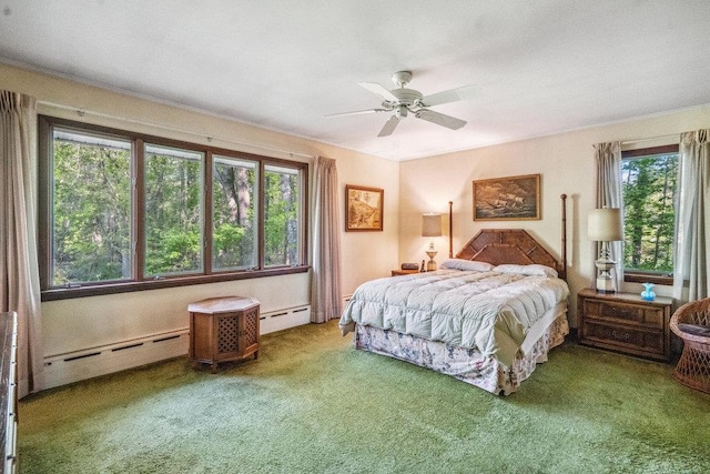 59 Giant Oak Rd, Ridge, NY 11961 - bedroom featuring a baseboard heating unit, carpet, a baseboard radiator, and a ceiling fan