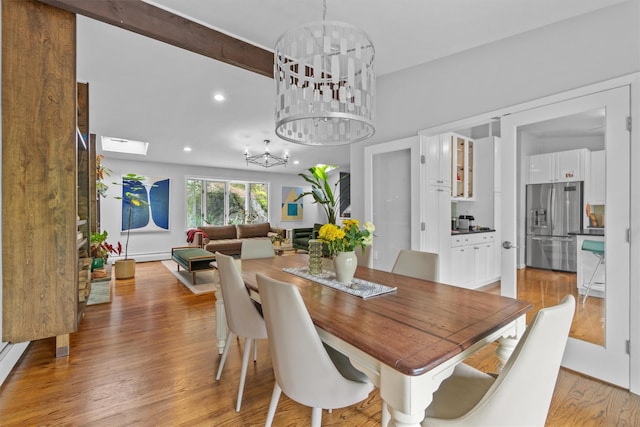 57 Hamilton Dr, Chappaqua, NY 10514 - dining room featuring a chandelier, light wood-style floors, and recessed lighting