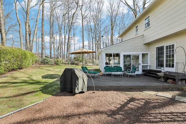 view of yard with a deck