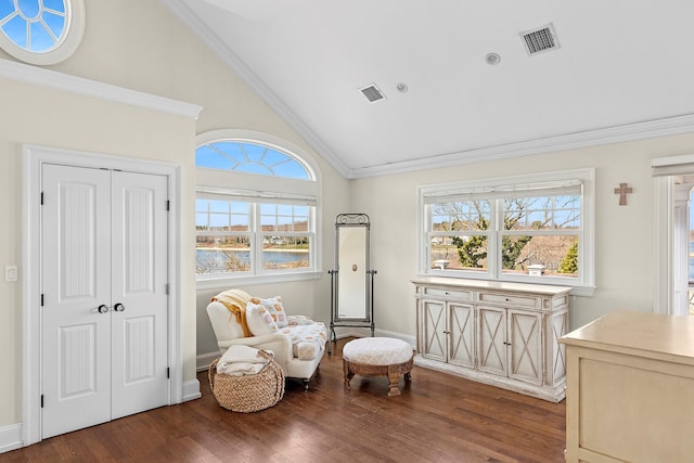 356 Bay Ave, Huntington Bay, NY 11743 - sitting room featuring dark wood-style floors, visible vents, and plenty of natural light