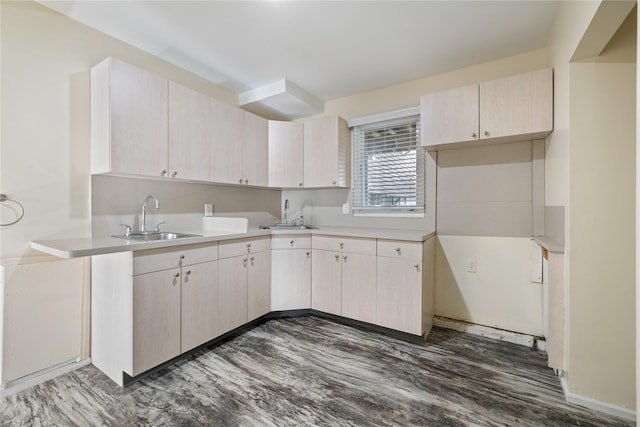 kitchen with light countertops, dark wood-style flooring, and a sink