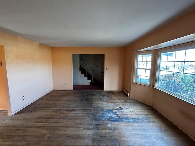 74 Jerusalem Ave, Massapequa, NY 11758 - spare room with stairs, wood finished floors, and baseboard heating