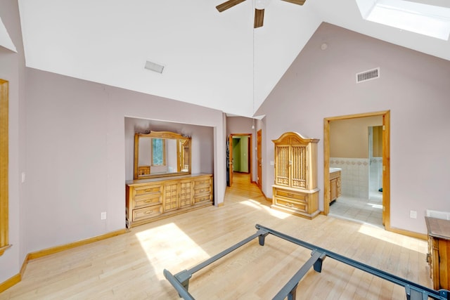 64 Turtle Cove Dr, Southampton, NY 11968 - bedroom featuring light wood-style flooring, a skylight, and visible vents