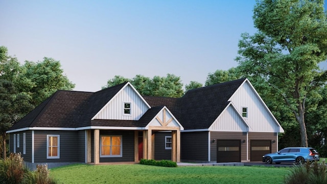 29 Peale Pl, Montgomery, NY 12549 - view of front of home featuring aphalt driveway, roof with shingles, board and batten siding, and a front yard