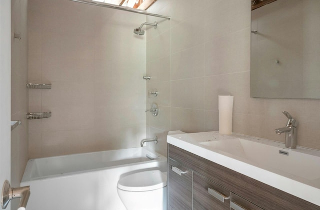 14 Perry Ct, Armonk, NY 10504 - bathroom with tile walls, vanity, and shower / bath combination