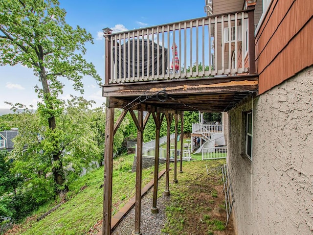 view of yard with a deck