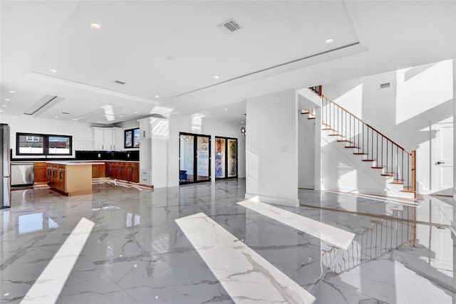 3585 Martha Blvd, Bethpage, NY 11714 - interior space with recessed lighting, a tray ceiling, stairway, and visible vents