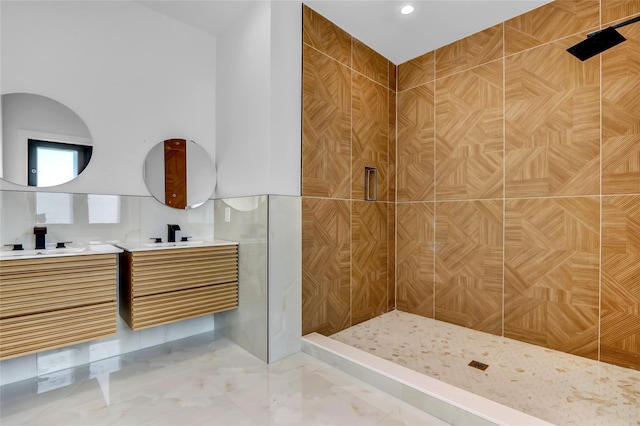 3585 Martha Blvd, Bethpage, NY 11714 - full bath featuring a sink, tiled shower, and two vanities