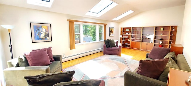 2 N Eckerson Ln, Spring Valley, NY 10977 - sitting room with baseboard heating, a skylight, wood finished floors, and vaulted ceiling