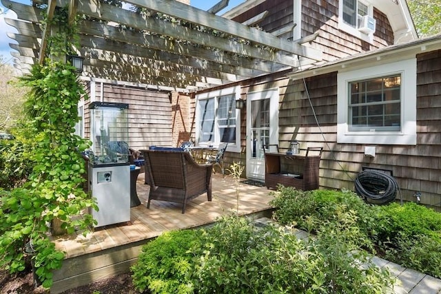 3320 Oregon Rd, Mattituck, NY 11952 - view of patio with a deck, an outdoor living space, and a pergola