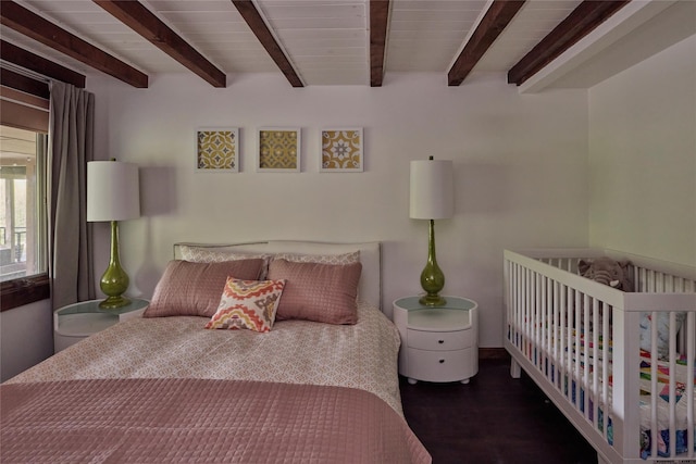 65 Deuner Hill Rd, Callicoon Center, NY 12723 - bedroom with beam ceiling and wood finished floors