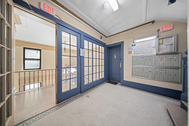 1001 Anderson Ave Unit 22, Bronx, NY 10452 - interior space with mail area, vaulted ceiling, ornamental molding, and carpet floors
