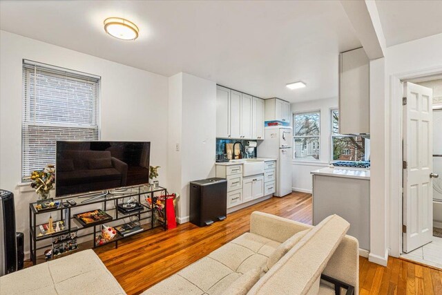 61-27 160th St, Fresh Meadows, NY 11365 - living area featuring baseboards and light wood-type flooring