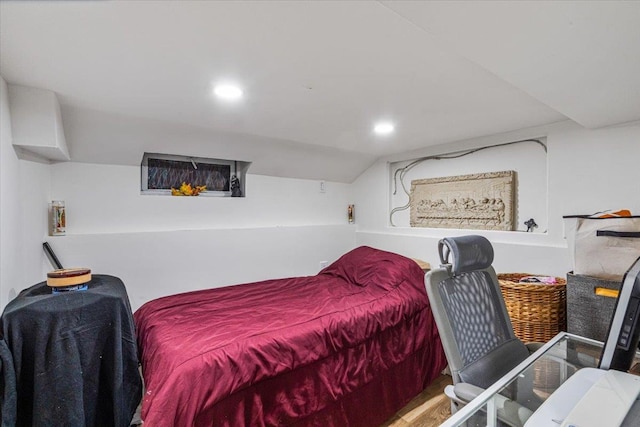 61-27 160th St, Fresh Meadows, NY 11365 - bedroom with recessed lighting, wood finished floors, and lofted ceiling
